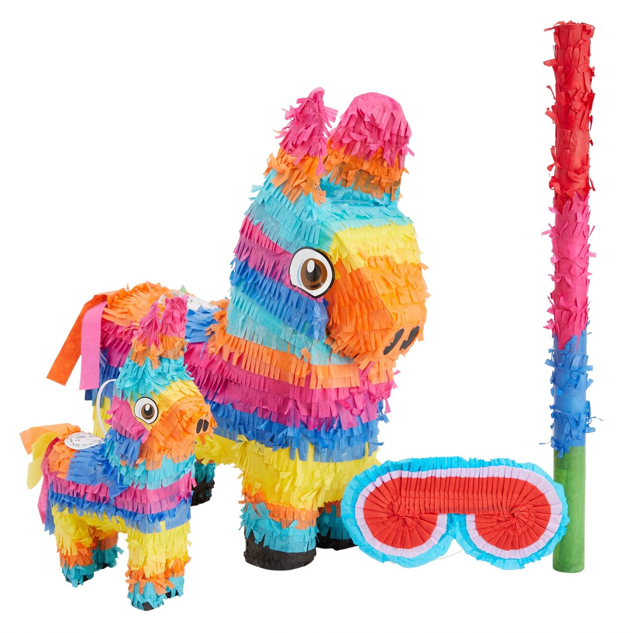 4-Piece Set Small and Mini Donkey Pinata with Stick and Blindfold for  Birthday Party, Mexican Fiesta, Cinco de Mayo